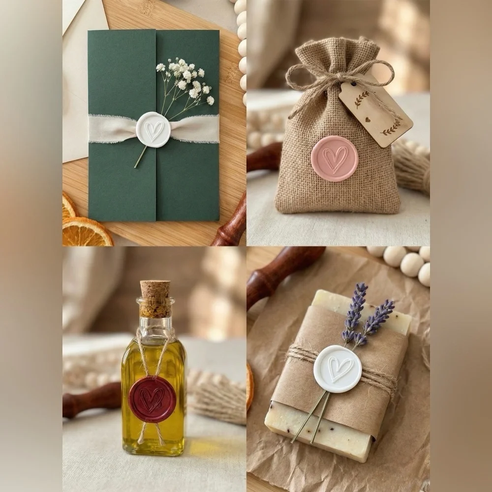 Handmade Heart Wax Seals Wedding Invite Peel & Stick Minimalist Boho | 25 Pack